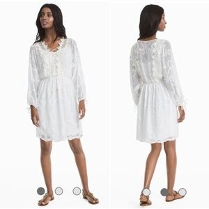 WHBM White House Black Market Embroidered Lace Up White Boho Dress